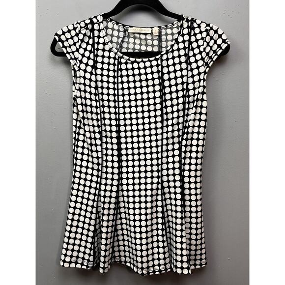 Maria Gabrielle Blouse Top Womens Small‎ Black White Cap sleeve Stretch Pleated - Picture 1 of 8